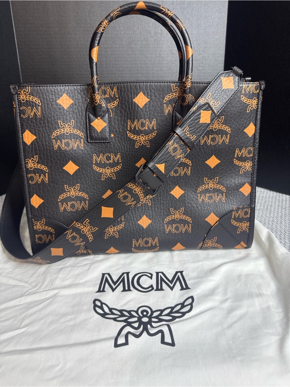 MCM Visetos Black & Orange XL Tote